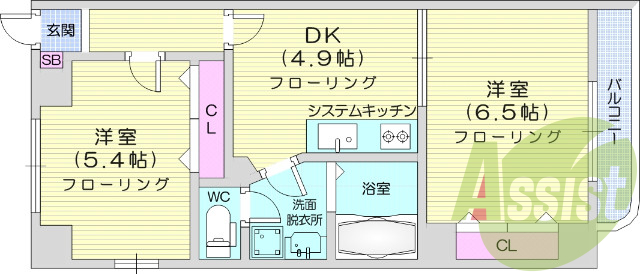 2DK、ウォシュレット、洗面化粧台、オートロック。