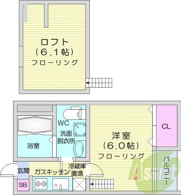 1K、ロフト付、バルコニー、エアコン、ウォッシュレット
