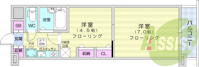 1DK・バストイレ別・エアコン付きです。収納も充実ですよ。