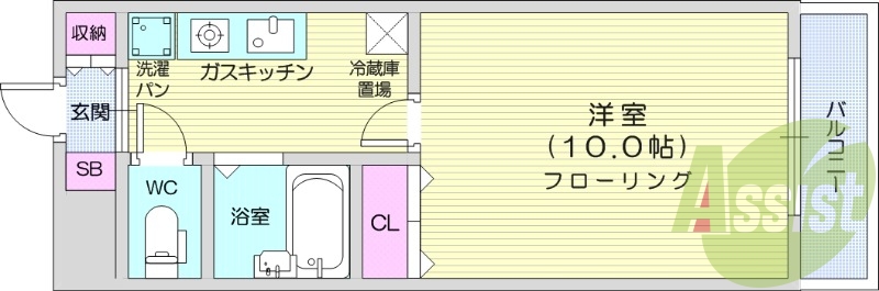1K、追い焚き機能、床下収納、都市ガス、エアコン