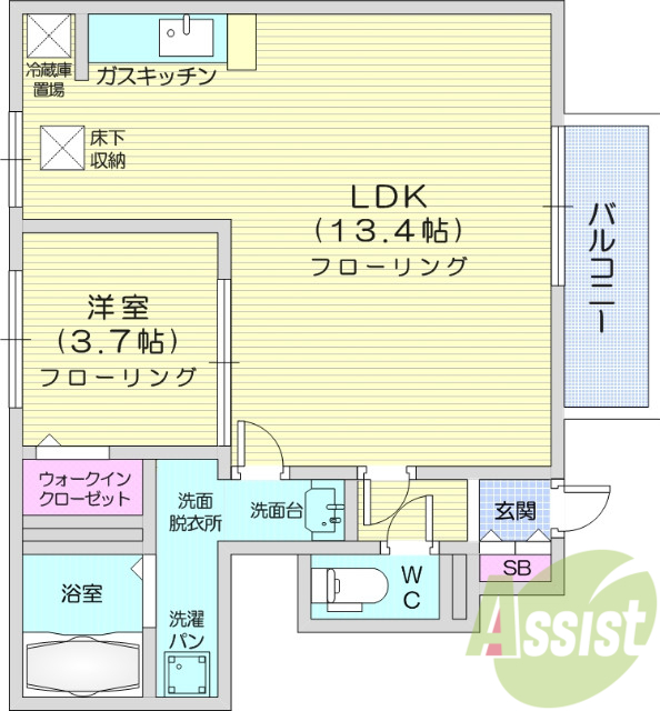 1LDK、都市ガス、浴室乾燥、ALSOKホームセキュリティー