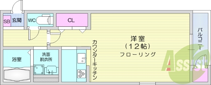 1Ｋ、モニター付きインターホン、バス・トイレ別。