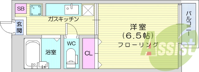 1Ｋ、バストイレ別、エアコン、クローゼット、バルコニー