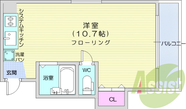 １R、モニター付きインターホン、エアコン