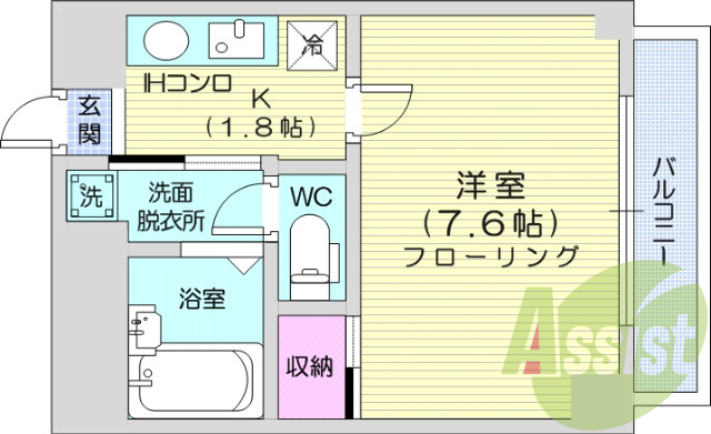 1Ｋ、角部屋、ウォシュレット、都市ガス、バストイレ別