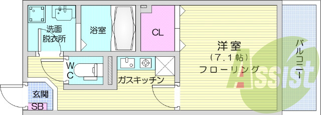 1K、角部屋、BS共聴、オートロック、浴室乾燥機、追焚機能