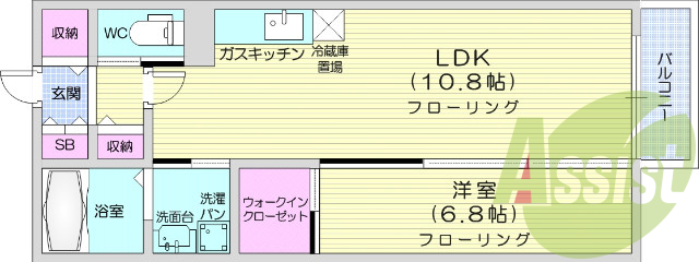 1LDK、モニター付きインターホン、エアコン、風呂トイレ別