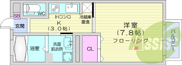1K、エアコン、モニタ付きインターホン、バストイレ別