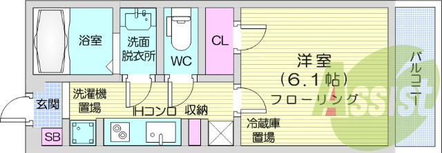 １K、家具家電付き、角部屋、モニタ付インターホン。