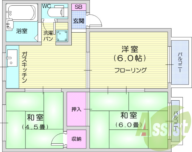 3DK、、追焚機能、温水洗浄便座、バス・トイレ別