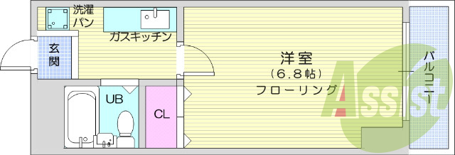 1K・洗面台・バス、トイレ同室・シャワー