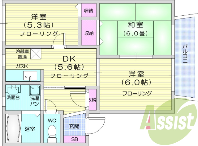 3DK、追い焚き機能、浴室乾燥機、エアコン
