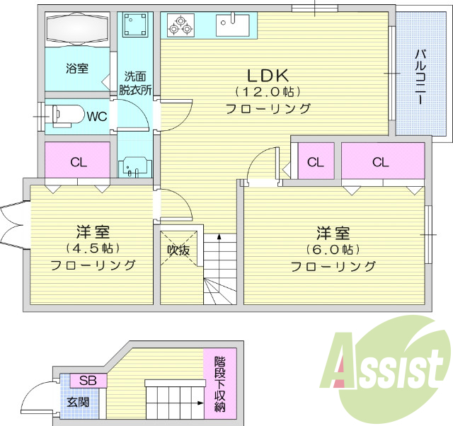 2LDK、エアコン、温水洗浄便座、モニタ付きインターホン
