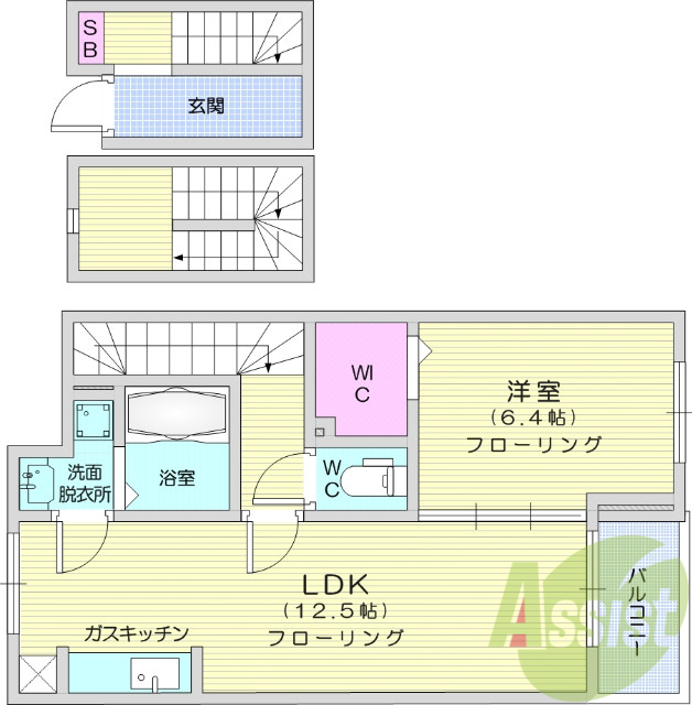 1LDK、追い焚き、温水洗浄便座、浴室乾燥