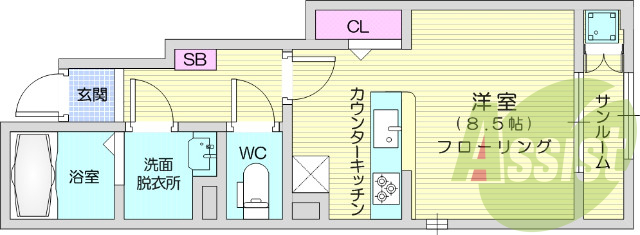 1K、浴室乾燥、ネット無料、サンルーム、追い焚き