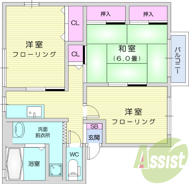 3K、シューズボックス、エアコン、独立洗面台。