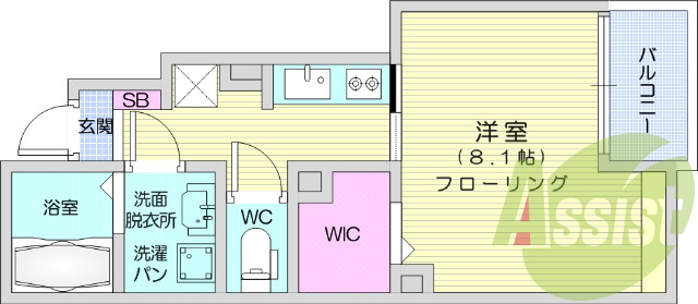 1K、ネット無料、ウォークインクローゼット、浴室乾燥
