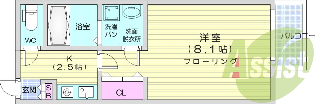 1K、モニター付きインターホン、エアコン