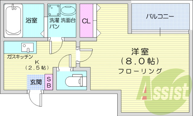 1K、バストイレ別、モニター付きインターホン