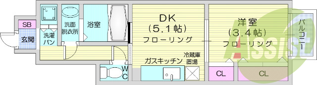 1DK、エアコン、バストイレ別、インターネット無料