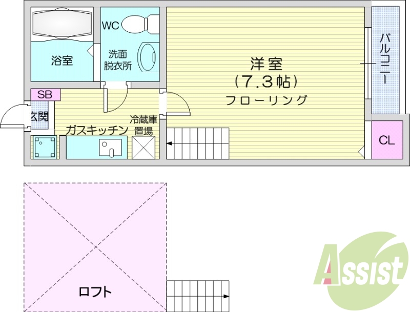 バス・トイレ別、TVインターホン、ロフト付