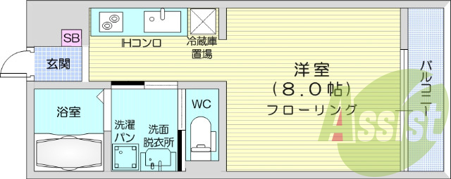 1R、プライベートテラス、追い焚き、浴室乾燥