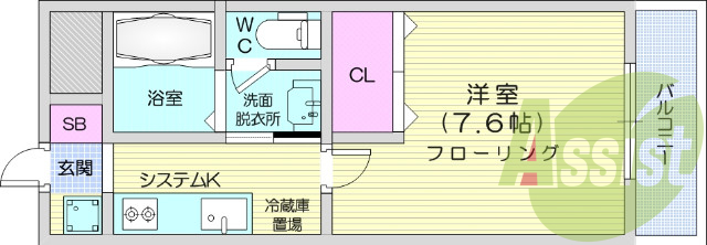 1K、エアコン、独立洗面台、角部屋、南向き、窓シャッター