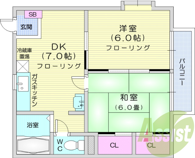 2DK、B・T別、エアコン、シャンプードレッサー