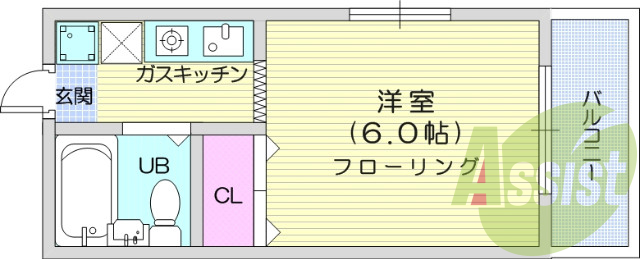 1K、ユニットバス、フローリング、エアコン、クローゼット