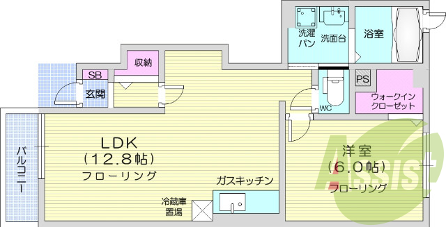 1LDK、追い炊き機能浴槽、独立洗面台、TVインターホン