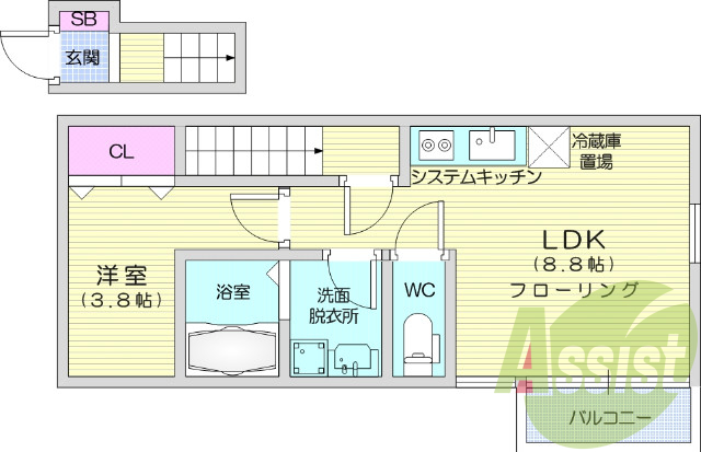 1LDK、シャンプードレッサー、追い焚き機能、浴室乾燥機