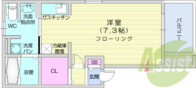 1K、ウォークインクローゼット、オートバス、物置、浴室乾燥機
