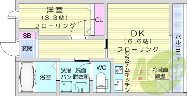1DK、インターネット使用料無料、IHコンロ、防犯カメラ