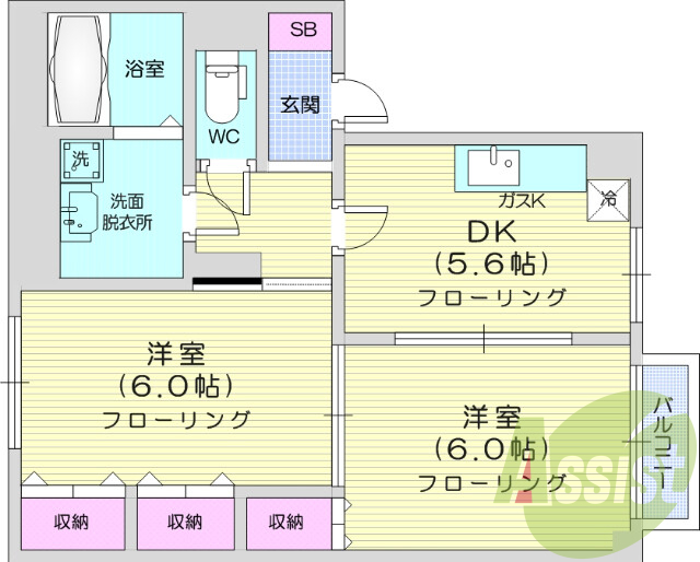2DK、プロパンガス、ガスキッチン、モニターホン、エアコン