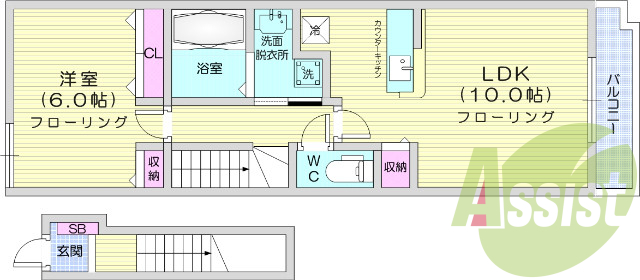1LDK、浴室乾燥機、TV付きインターホン、温水洗浄便座
