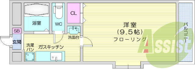 1K、バルコニー、バストイレ別、
