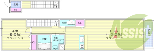1LDK、独立洗面台、バルコニー、追い焚き機能