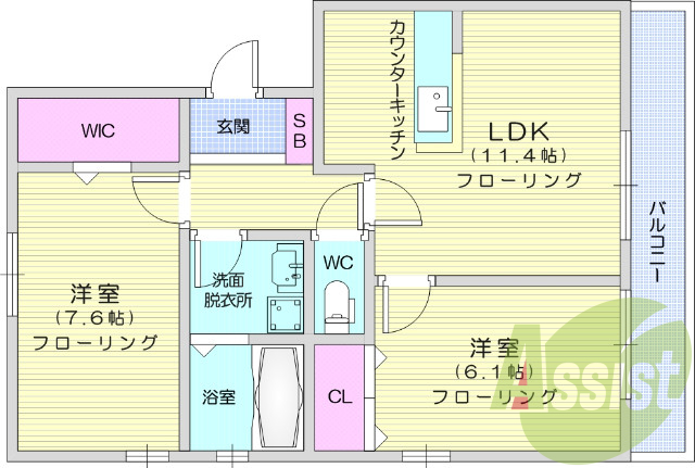 2LDK・ウォークインクローゼット・フローリング