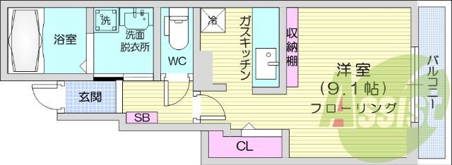 1K、エアコン、モニター付きインターホン、追い焚き機能