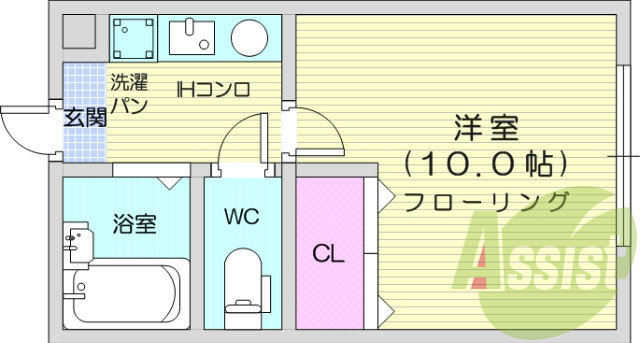 1K、バストイレ別、インターホン、温水洗浄便座