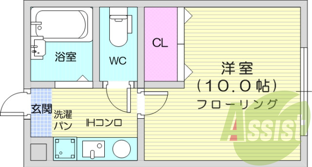 1K、バストイレ別、エアコン付き、温水洗浄便座