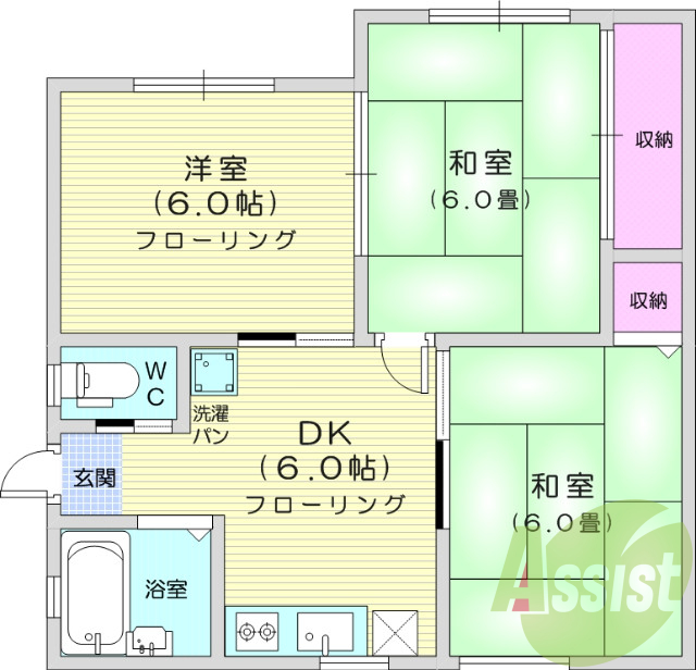 ３DK、都市ガス、駐車場代込、南向き、インターネット接続可