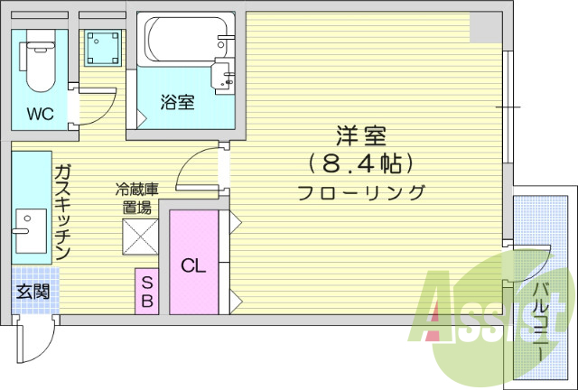 1K、エアコン、バストイレ別、バルコニー