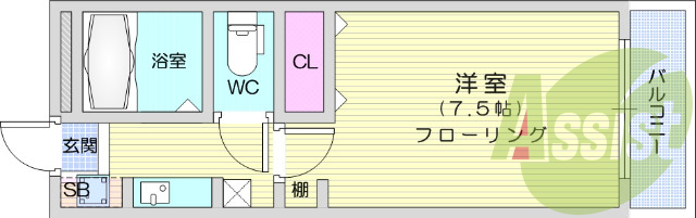 1K・電気コンロ・エアコン・室内洗濯機置場