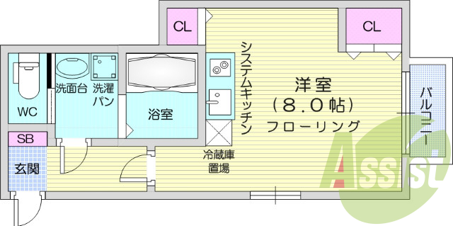 ワンルーム、バストイレ別、独立洗面台、エアコン