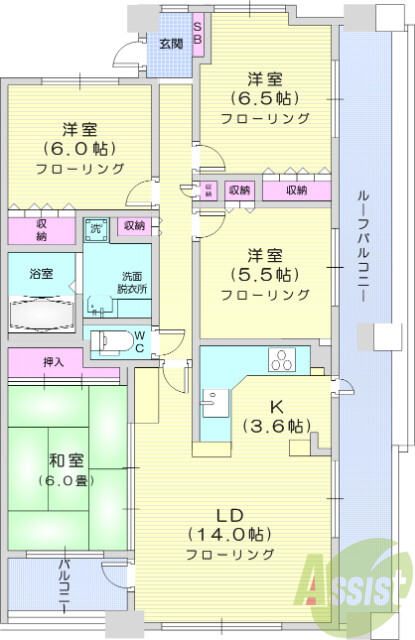 4LDK、2面バルコニー、角部屋、オール電化