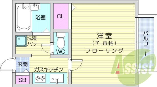 1K、B・T別、収納、室内洗濯機置き場、シューズボックス