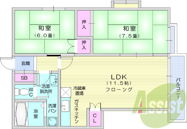 2LDKの角部屋です！独立洗面台付きですので朝の身支度も。