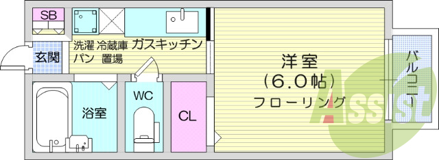 1K、地下鉄東西線川内駅徒歩圏内、シャワートイレ