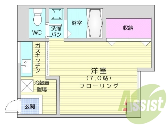 広めの1K、エアコン、ガスコンロ設置可。